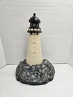 Vintage Large Cast Iron Lighthouse Doorstop Black White Beach Lake House Decor 
