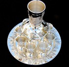 Wine Fountain 1 Kiddush Cup   8 Goblets Silver Plate Judaica Israel Shabbat 