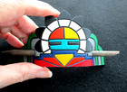 Native American Zuni Kachina Vintage Painted Leather Hair Clip Wooden Stick