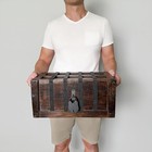 Nautical Cove Deluxe Handmade Wooden Treasure Chest Flat Lid Leather Accents