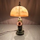 Vintage Western Cactus Table Lamp Reverse Painted Glass Desert Shade Cowboy Hat