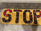 Antique Stop Sign With Red Cat Eye Glass Reflectors