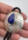 Vintage Navajo Sterling Silver Lapis Lazuli Stamped Round Concho Bolo Tie