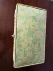 Vintage Woven Wicker Sewing Basket 2 Round Handles Floral Pattern Lined Inside