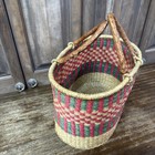 African Bolga Market Basket Large Woven Leather Handle  Handmade   Colorful