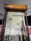 Antique Tin Litho   Wood Standard Barometer Or Storm Glass And Thermometer