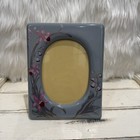 Vintage 80   s Blue Grey Floral Glass Photo Frame 6x8 Frame 4x5 5 Pic Japan