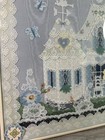 Vintage Handmade Lace Fabric Retro House Scene Framed Textile Art Wall Decor
