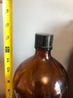 Large Vtg Brown Glass Pharmacy Apothecary Medicine Jar Bottle Screw On Lid 13 5 