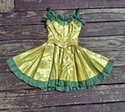 Vintage 1930s 1940s Yellow Satin Green Sequins   Ruffles Showgirl Dress Playsuit
