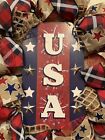 Farmhouse Usa Burlap Deco Mesh Wreath 4th Of July Rustic Dog Tag Patriotic 22x22