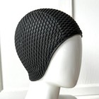 Vintage 1960s Textured 3d Flower Swim Cap Black   Cream