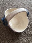 Vintage Lefton Ivory Basket With Blue Ribbon And Flowers