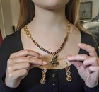 Winged Horse Pendant Necklace   Earrings Goldtone Multi Colored Set