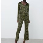 Nwt Zara Jacquard Zebra Print Polo And Pants Set In Black   Green Women s M