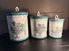 Vtg Italian Pottery Hand Decorated Canister Cookie Jar Bird In Birdbath Set Of 3
