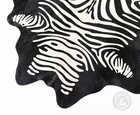 Real Cowhide Rug Zebra Printed White Stripes On Black  -  Size 6x6-7 