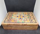 Vintage Artisan Hand Carved Floral Soapstone Hinged Dyed Inlay Trinket Box 7 