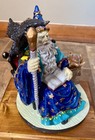 Vtg 6 1 4  Wizard On Throne With Robe Bird Staff   Crystal Ball Statue Figurine 