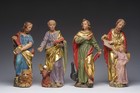 Antique 19thc Set Wood Carved Polychrome 4 Evangelist Statues Religious Art Rare