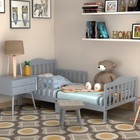 Classic Kids Children Toddler Wood Bed Bedroom Furniture W  Guardrails Grey