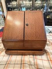 Antique English Oak Desk Box Perpetual Calendar Signed On Lock Secret Drawer