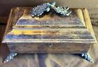 Vintage Wooden Metal Mounted Wood Jewelry Casket Box Decorative Nature Theme
