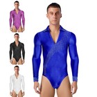 Us Men Latin Dance Leotard Shiny Bodysuit Cha Cha Salsa Tango Ballroom Dancewear