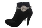 Women Silver 2 Boot Chain Bracelets Shoe Flower Medallion Charm Anklet Handmade