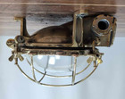 Vintage Brass Bulkhead Light Caged Marine Ceiling Wall Light Nautical Fixture