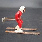  c  Vintage Barclay Lead Toy Downhill Skier Skiing Figure With Poles Red 