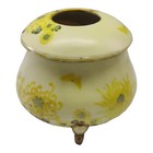 Vintage Yellow Porcelain Hair Collector Receiver Hand Painted Flowers 
