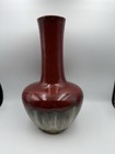 Vintage Japanese Studio Art Pottery Vase     15 75    Tall     Red Over Drip Glaze