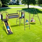 6 In 1 Metal Playground Swing Set Outdoor Play Set For Kids W  Slide   2 Swings