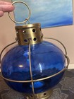 Vintage Brass Cobalt Blue Lantern Tea Light Holder 