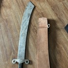 Antique Chinese Dadao Sword Black Handle With Brown Leather Sheath