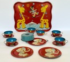 Vintage 1940 s  Ohio Art Child s Tin Litho Tea Set Circus  158   15 Pieces