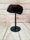 Vintage Women s Fur Pillbox Hat Faux Leather Trim With Flat Top 