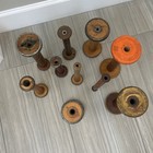 Antique Primitive Large Lot 10 Textile Industrial Wooden Spools Spindle Bobbins