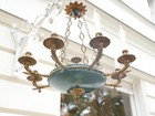 Vintage French Empire Revival Brass Chandelier     Original Green Finish     8 Light