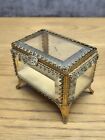 Vtg Beveled Stylebuilt Gold Trinket Ring Jewelry Box 24k Gold-plated Gold Velvet