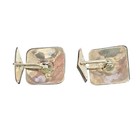 Vintage Native American Sterling Silver Chipped Turquoise Coral Mosaic Cufflinks