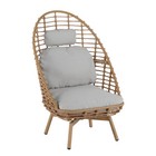 Outdoor Wicker Swivel Lounge Chair With Cushion  Light Brown Beige  Teak Legs