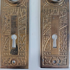Pair Antique Vintage Brass Victorian Eastlake Ornate Backplates Door Plates