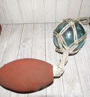 Vintage Japanese Fishing Float In Macrame W cork Approx 12  25  Length Pontil