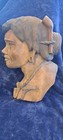 Antique Hand Carved Wood Native tribal Woman  Fine Detail Silhouette Vintage