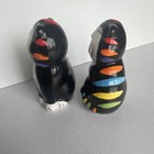 Ckr Black Ceramic Cat Salt   Pepper Shaker Set Tuxedo Rainbow Stripes
