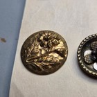 Antique Brass   Glass Buttons  6  Military Floral Cut Steel Loop Shank