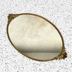 Hollywood Regency Vanity Mirror Tray Vintage Gold Tone Metal Ornate Cherub Oval
