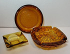 Mcm Ashtrays Amber Glass  Bubble - Diamond   Plain Designs Vintage   3 Wholesale